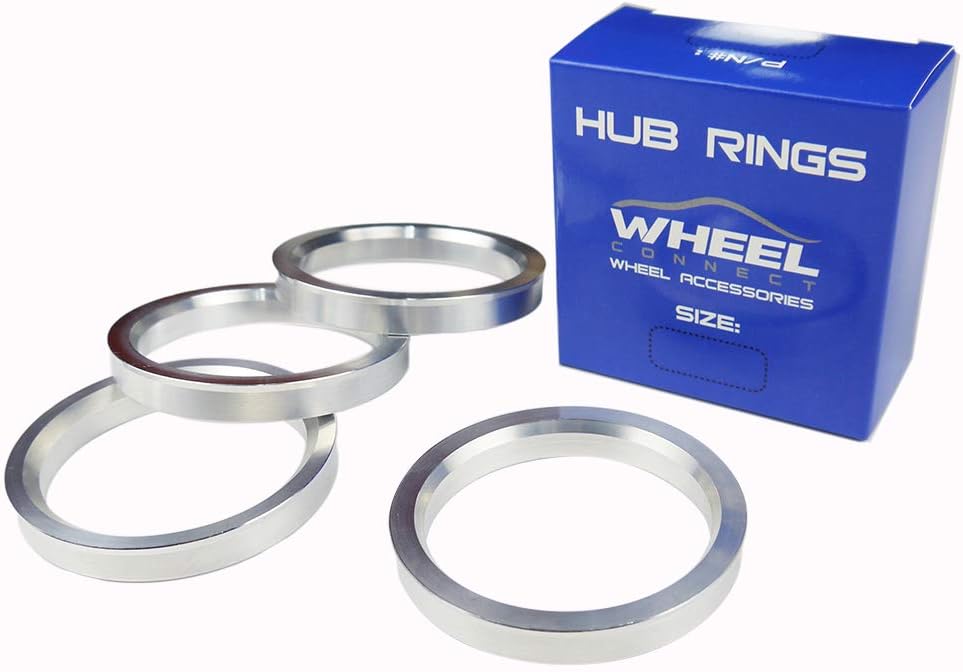Set of four silver aluminum rings next to WHEEL CONNECT packaging