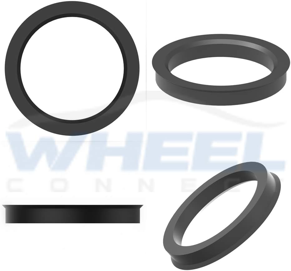 Multi-angle view of black plastic hub rings