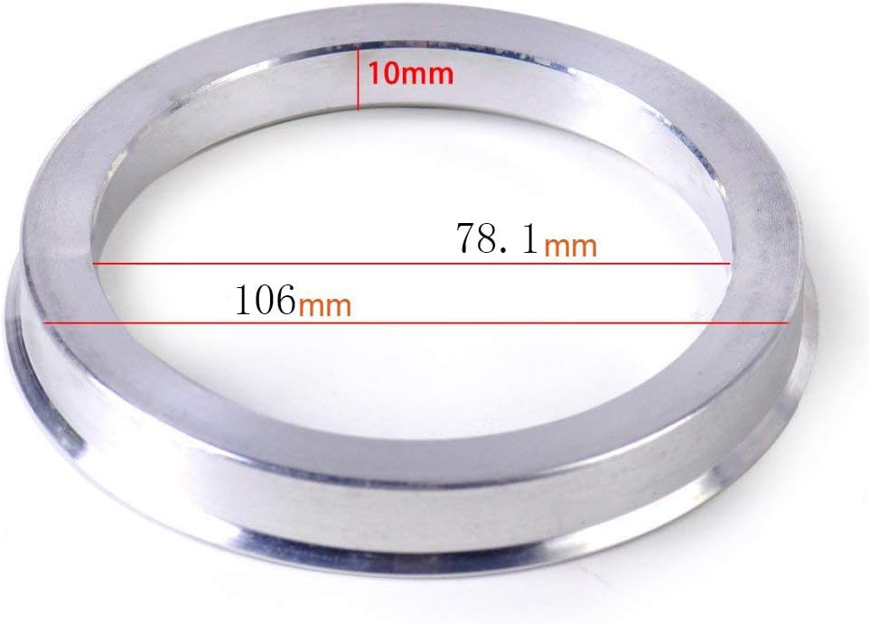 Aluminum hub centric ring with labeled dimensions – 78.1mm ID and 106mm OD